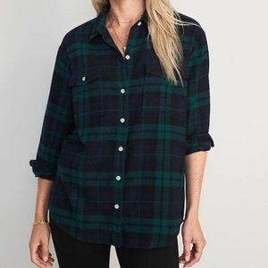 Long-Sleeve Plaid Flannel Boyfriend Tunic Shirt NWT
